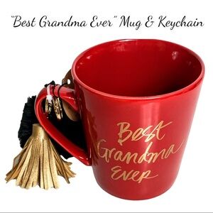 NWT  "Best Grandma Ever"  Red & Gold Mug With Black & Gold Keychain Gift Set